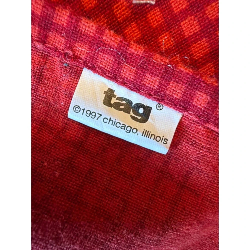 Tag Apron Red Green Christmas Tree Gingham Vintage 1997 Cotton Holiday‎ Pocket
